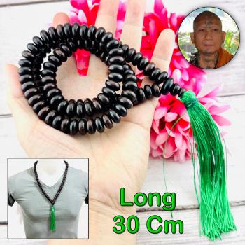 Holy Wooden Meditation Necklace 108Bead Protection Lp Udomzap Thai Amulet #18523